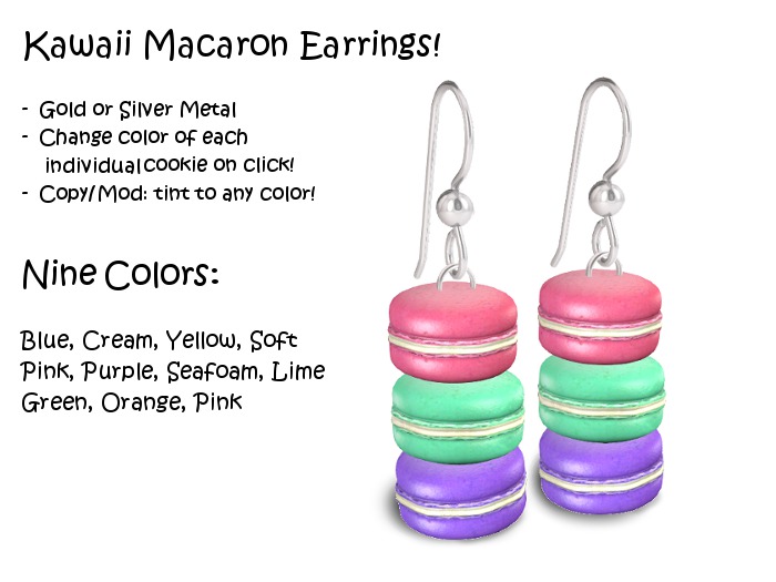 Promo! Kawaii Macaron Earrings - 9 colors!!! Copy/Mod
