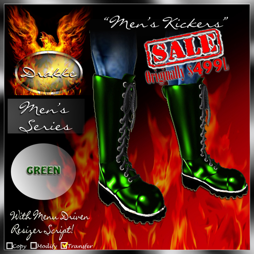 Second Life Marketplace !Drakke! Men's "Kickers" Boots (Green)