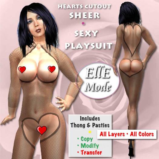 !!! PROMO * 50% OFF * Hearts Cutout * Sexy Sheer Plasuit * All Layers, All Colors - Include Thong & Pasties