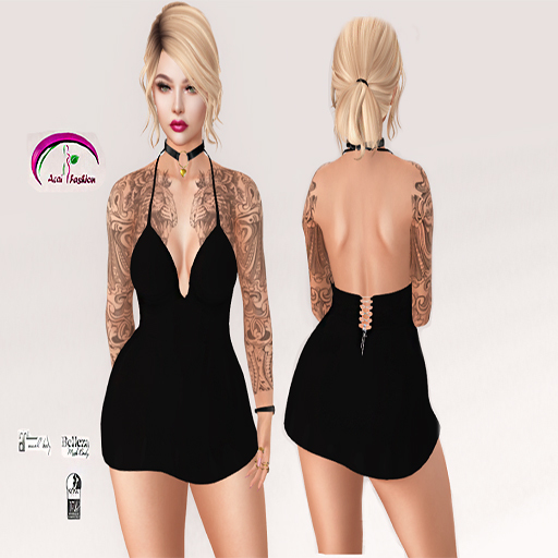 ACAI FASHION Laced back halter mini Black