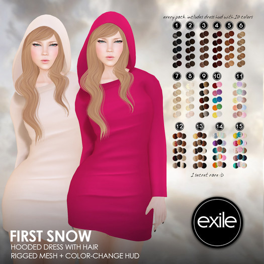 EXILE:: First Snow Light Browns(HUD) Glimmer Dress addon RARE
