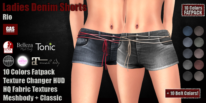 GAS [Ladies Denim Shorts Rio - 10 Colors w/HUD FATPACK] Demo
