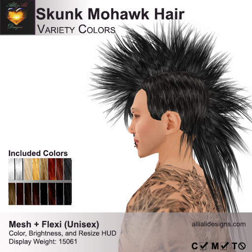 A&A Skunk Mohawk Variety Colors Pack Unisex mesh+flex mohawk
