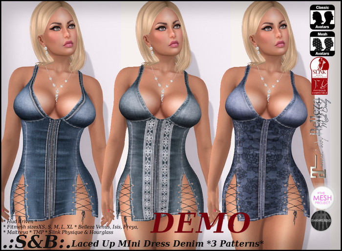 .:S&B:. Laced Up MIni Dress Denim *3 Patterns* Demo