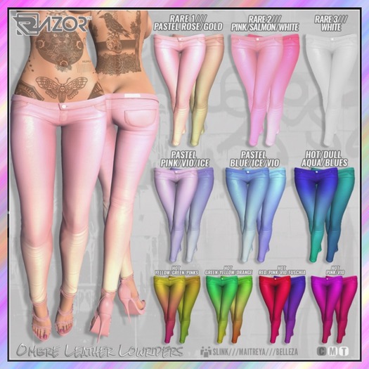 Razor/// Lowrider Leather Pants - OMBRE -PastelPnk/Slm/WhtRARE2