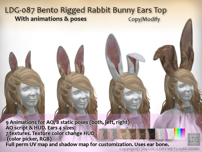 LDG-087 Bento Rigged Rabbit Bunny Ears Top with Animations & Poses PROMO