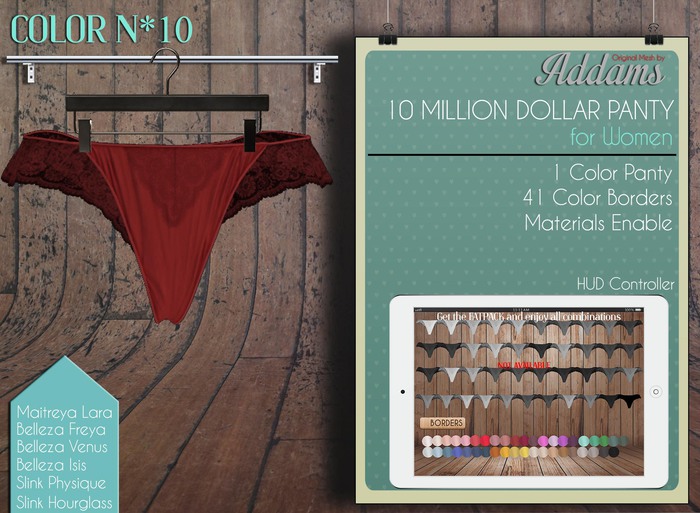 Second Life Marketplace Addams "10 Million Dollar" Mesh Panty for