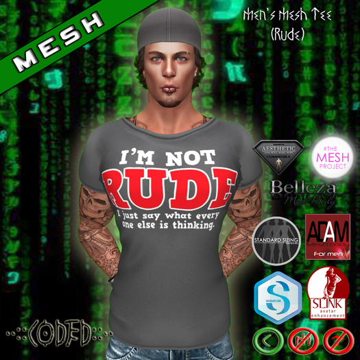 ..:: CODED ::.. Men's Mesh Tee (Rude)