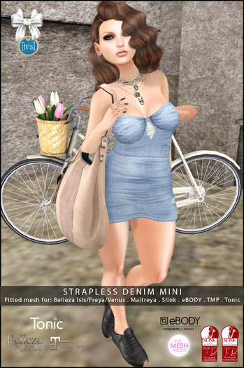 [trs] Strapless Denim Mini . Dark