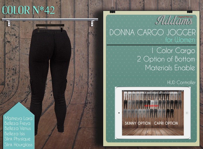 Addams "Donna" Cargo Jogger Pants - Mesh for Maitreya, Belleza, Slink #42