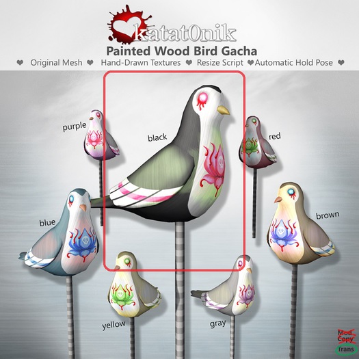 *katat0nik* (black) Painted Wood Bird