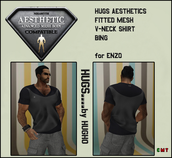 HUGS AESTHETICS V-Neck T-Shirt - BING (Fitted Mesh)