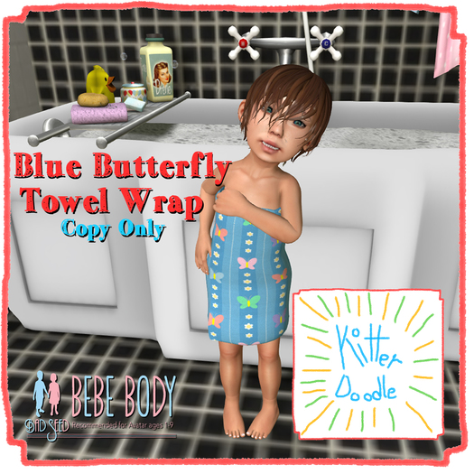 [KitterDoodle] Blue Butterfly Towel Wrap [BEBE]