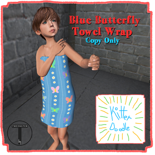 [KitterDoodle] Blue Butterfly Towel Wrap [Tweenster]