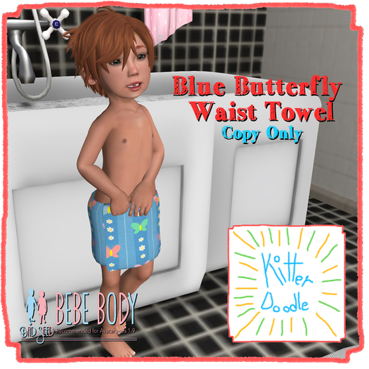 [KitterDoodle] Blue Butterfly Waist Towel [Bebe]
