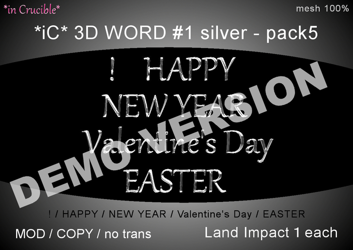 DEMO[*iC* 3D Words #1 silver - pack5]DEMO
