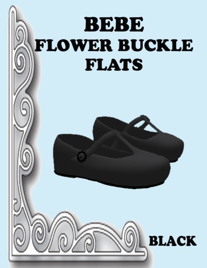 BEBE FLOWER BUCKLE FLATS BLACK 