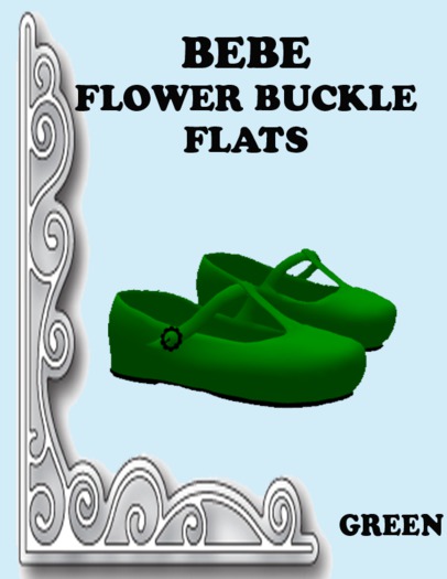 BEBE FLOWER BUCKLE FLATS GREEN BOXED