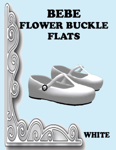 BEBE FLOWER BUCKLE FLATS WHITE