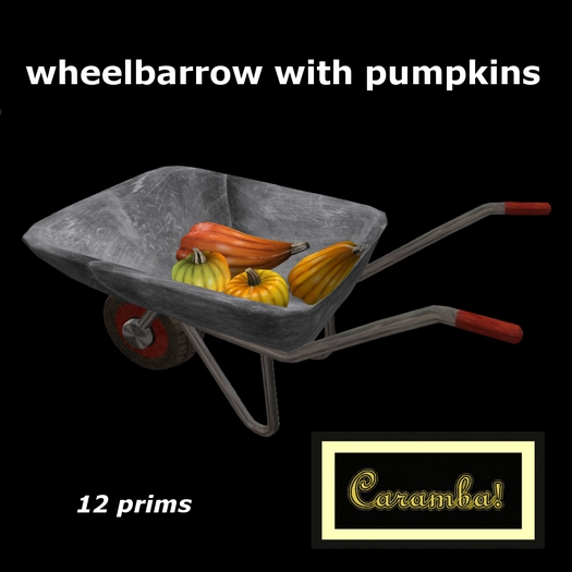 wheelbarrow with pumpkins