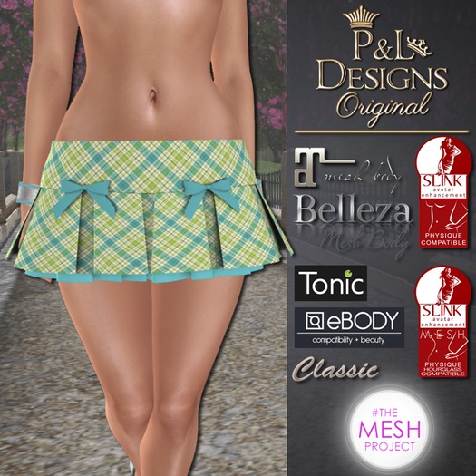 [P&L] - Pleated Skirt Yellow Teal Diamond Plaid