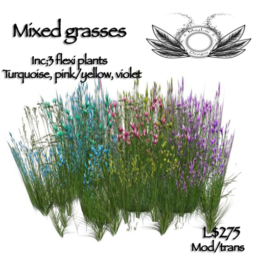 Mixed flexi grasses - turquoise, pink/yellow & violet varieties
