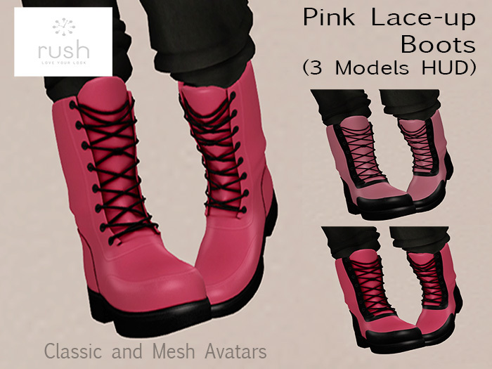 RUSH Pink Lace-Up Boots (3 Models HUD)