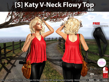 [S] Katy V-Neck Flowy Top Red