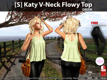 [S] Katy V-Neck Flowy Top Green