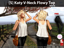 [S] Katy V-Neck Flowy Top White
