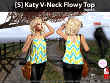 [S] Katy V-Neck Flowy Top Waves