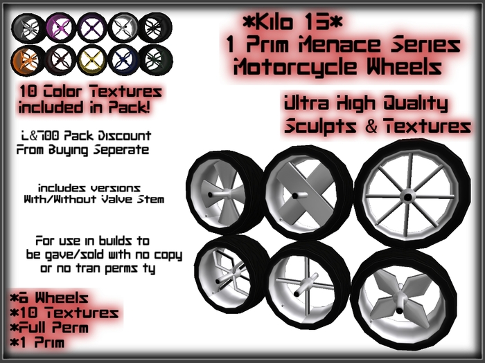 *Kilo 13* 1 Prim Motorcycle Rims Menace Series Pack (Boxxed)(Chopper Rims, Bike Wheels, Bike Rims, S