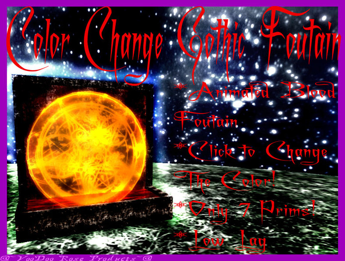 @~VooDoo Rose~@ Gothic Pentagram Fountain: Color Change!