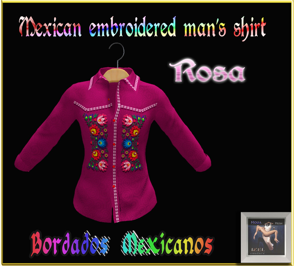 IzelCoutureMexican embroidered man's shirt (rosa)