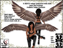 BENTO 6 wings mesh rigged animated beige feathers with hud