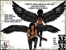BENTO 7 wings mesh rigged animated black feathers with hud