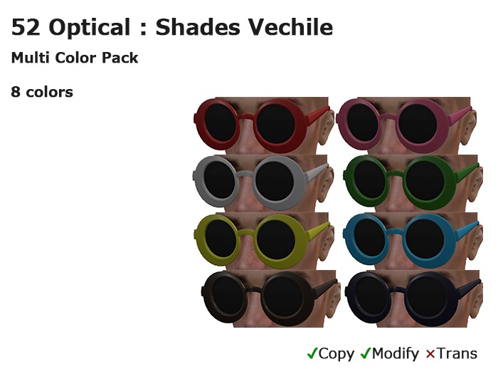 52 Optical : Shades Vechile Multi Color Pack 8 clolors