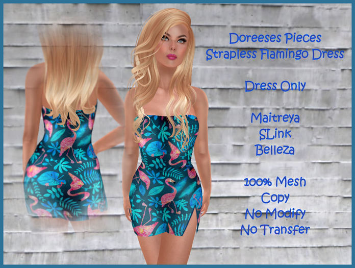 STRAPLESS FLAMINGO DRESS w/SIDE SLIT - DRESS ONLY