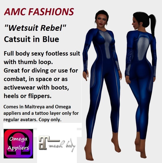 AMC Wetsuit Rebel Blue - Katniss suit for Maitreya, Omega and regular avatar.