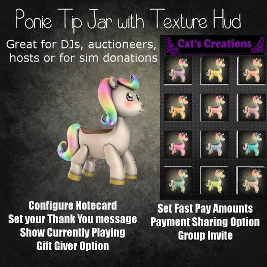 Cute Ponie Tip Jar with Texture Hud