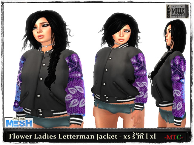 MIUK - Flower  Mesh_Ladies Letterman Jacket  - xs s m l xl
