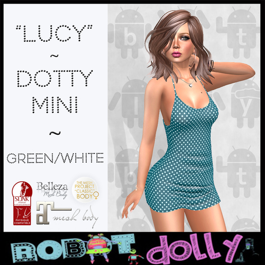 RD - "Lucy" - Dotty Mini Dress - Green & White