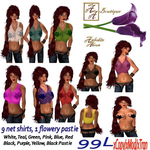 AA Fat Pack Net Midriff Shirts with pastie