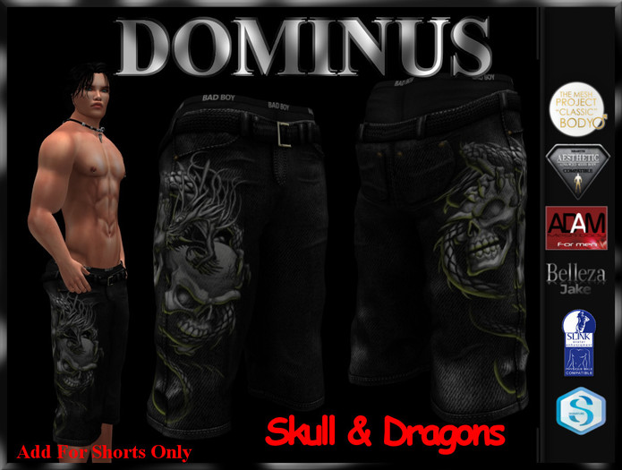 ~DOMINUS~BadBoy (Skull & Dragon) Shorts (BOXED)