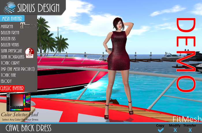 Sirius Design Cowl Back Dress Boxed ==DEMO==