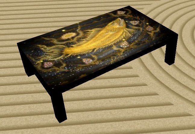 Japanese table - black top laquered - Fish