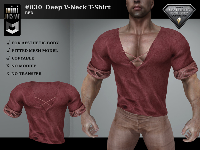 [ mJ ] #030 Deep V-Neck T-Shirt - Red