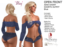*BSASSY* OPEN FRONT JEAN SHORT SHORTS OUTFIT BLUE