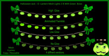 Halloween Mesh Jack - O - Lantern Lights 3B Green Bow