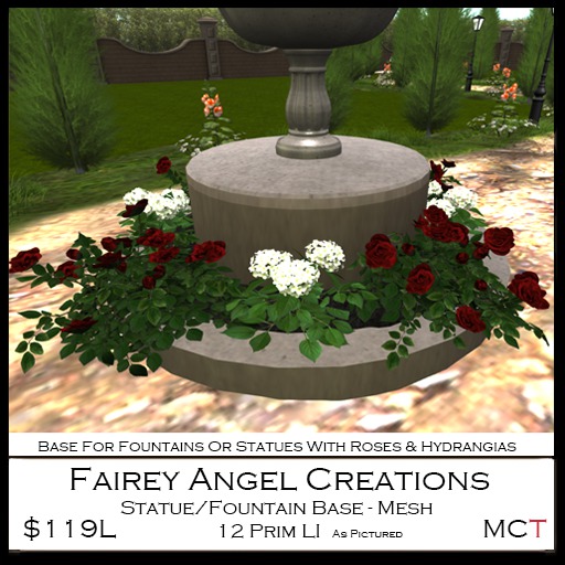 FAC Gairdin Fountain/Statue Base With Roses & Hydrangeas 119L